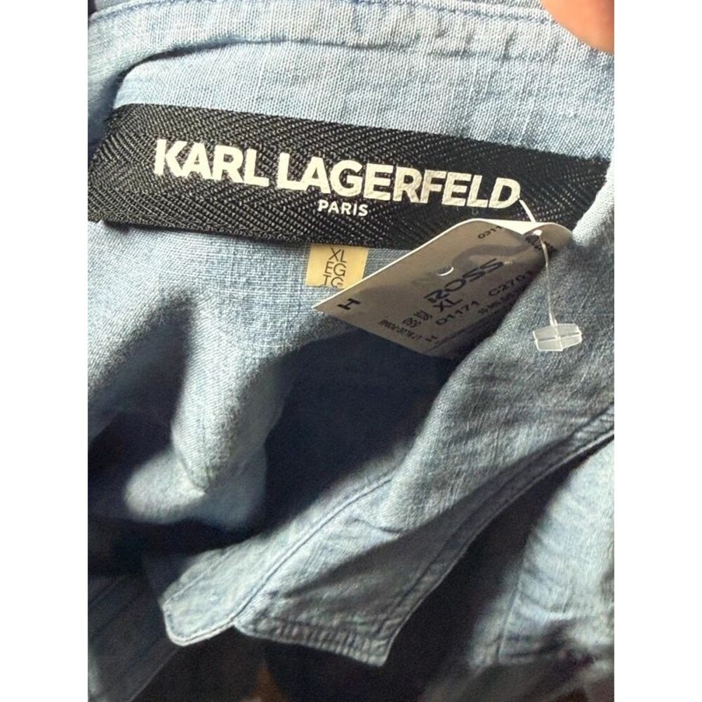 Karl Lagerfeld Paris Women's Blue Chambray Embroidered Button-Up XL - Picture 6 of 6